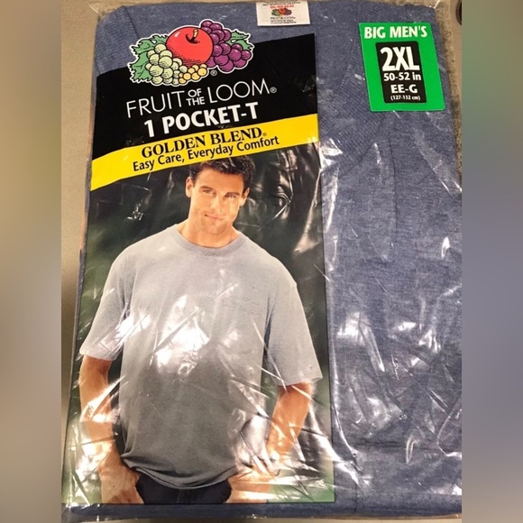 NEW Fruit Of The Loom Blue 1 Pocket T Shirt 2XL Golden Blend 2001 Vintage NOS - Picture 1 of 5